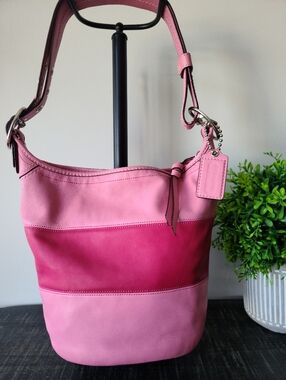 Coach Rugby Stripe Pink Leather Shoulder Crossbody Bag #F13357